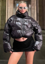Autumn Winter Street Short Cotton-Padded Jacket Stand Collar Casual Zipper Coat