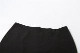 Summer Sexy Slim Fit Zipper Long-Sleeved Top High Waist Bodycon Short Skirt Two Piece Set