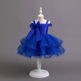 Girls' Strap Sleeveless Trendy Bow Princess Dress Children's Beaded Wedding Tutu Evening Dress
