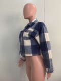 Autumn Winter Women's  Plaid Turndown Collar Long Sleeve Shirt Coat