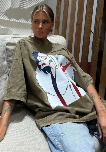 Retro Street Style Cartoon Print T-Shirt Loose Oversize Top