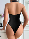 Women Mesh Pu-Leather Sexy Lingerie