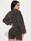 American Deep V Neck Slim Waist Long Sleeve Women's Jumpsuit