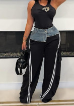 Women's Fashion Denim Patchwork Loose Straight Pants