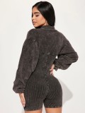American Deep V Neck Slim Waist Long Sleeve Women's Jumpsuit