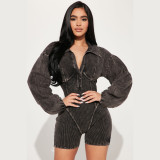 American Deep V Neck Slim Waist Long Sleeve Women's Jumpsuit