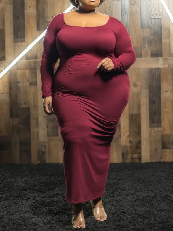 Fashion Slim Round Neck Long Dress