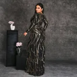 Plus Size Women's Long Sleeve Round Neck Formal Party Sexy Sequin Evening Dress