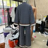 Women Casual Print Long Sleeve Shirt and Long Pants Two-piece Set