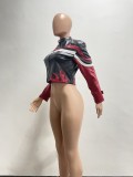 Women's Embroidered Flame Patchwork Leather Jacket