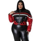 Women's Embroidered Flame Patchwork Leather Jacket