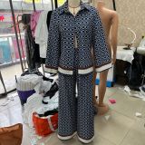 Women Casual Print Long Sleeve Shirt and Long Pants Two-piece Set