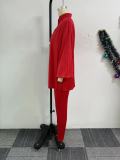 Women V-Neck Lantern Sleeve Slit Shirt and Pants Two-Piece Set