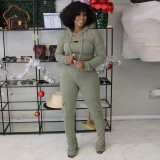 Autumn Winter Solid Color Long Sleeve Hooded Top Sexy Strap Slim Jumpsuit Two-Piece Set