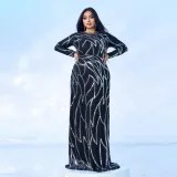 Plus Size Women's Long Sleeve Round Neck Formal Party Sexy Sequin Evening Dress