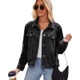 Women Washed Crop Long Sleeve Denim Jacket