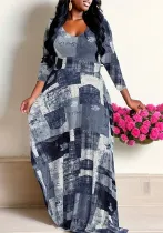 Plus Size Women Printed V-Neck Dress