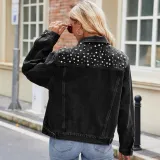 Women Washed Crop Long Sleeve Denim Jacket