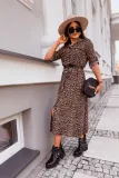 Women Autumn Leopard Print Turndown Collar Loose Casual Shirt Dress
