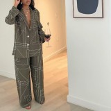 Women Turndown Collar Long Sleeve Blazer and Pant Two Piece Set