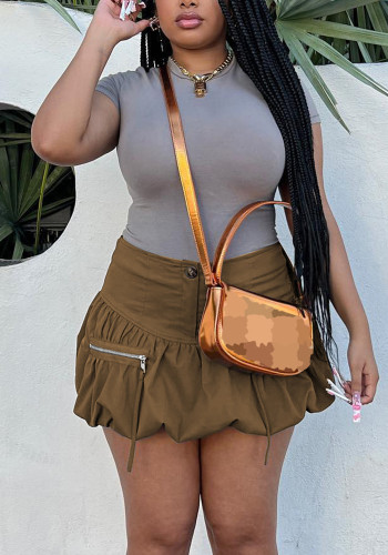 Women Summer Street Sexy Solid Zipper Tutu Skirt
