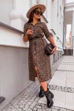 Women Autumn Leopard Print Turndown Collar Loose Casual Shirt Dress