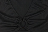 Women Sexy Hollow Long Sleeve V-neck Rib Top