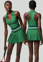 Women Sports Fitness Tennis Skirt V-Neck Yoga Suit Two Piece Set