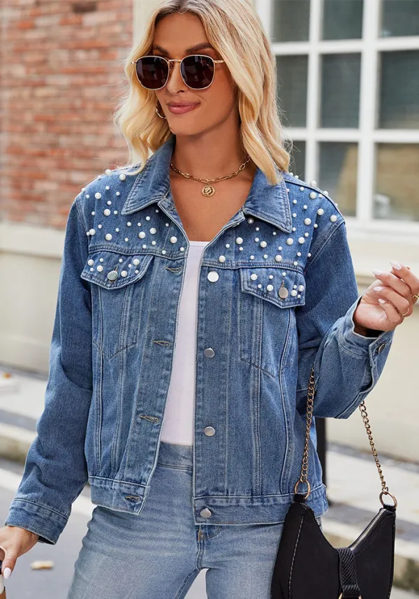 Women Washed Crop Long Sleeve Denim Jacket