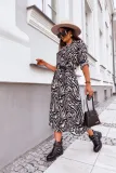 Women Autumn Leopard Print Turndown Collar Loose Casual Shirt Dress