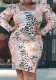 Plus Size Women Sexy Slit Square Neck Long Sleeve Dress