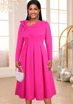 Plus Size Women Autumn Formal Party Party Elegant Bow Long Sleeve Dress