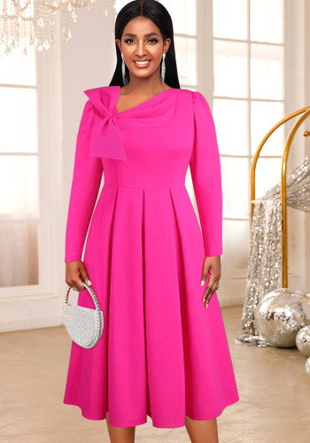 Plus Size Women Autumn Formal Party Party Elegant Bow Long Sleeve Dress