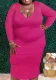 Plus Size Women Sexy V-Neck Long Sleeve Bodycon Dress