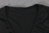 Women Sexy Hollow Long Sleeve V-neck Rib Top
