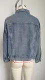Women Washed Crop Long Sleeve Denim Jacket