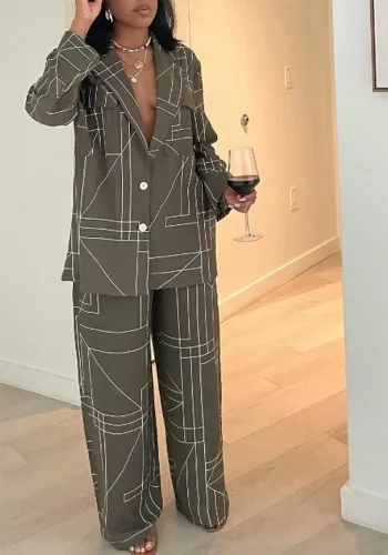 Women Turndown Collar Long Sleeve Blazer and Pant Two Piece Set