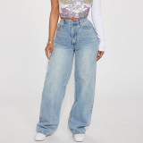Women's High Waist Casual Straight Denim Pants