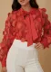 Women's Tie Chiffon Shirt Hollow Lantern Sleeves Trendy Mesh Shirt