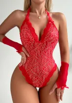 Sexy Lingerie See-Through Lace Sexy Halter Backless One-Piece Tight Fitting Bodysuit