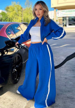 Women's Autumn Fashion Zipper Long Sleeve Top Wide Leg Pants Casual Sports Two Piece Set