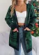 Autumn Winter Casual Contrast Color Plaid Pocket Long Sleeve Cardigan Sweater Christmas Women's Clothing
