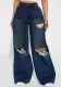 Autumn Winter Ripped Wide-Leg Denim Pants