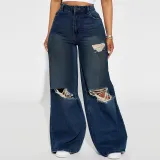 Autumn Winter Ripped Wide-Leg Denim Pants