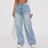 Women's High Waist Casual Straight Denim Pants