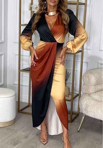 Autumn Gradient Elegant Fashion Long Sleeve Dress