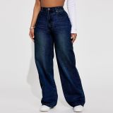 Women's High Waist Casual Straight Denim Pants