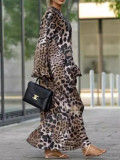 Autumn Loose Leopard Print Long Sleeve Plus Size Dress