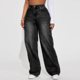 Women's High Waist Casual Straight Denim Pants