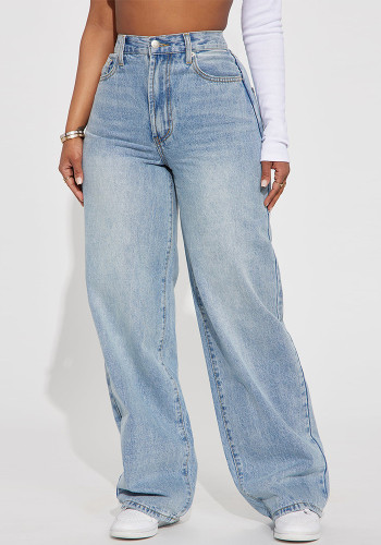 Women's High Waist Casual Straight Denim Pants